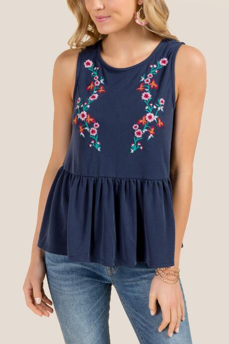 Francesca Inchess Nicol Embroidered Cupro Peplum Tank - Navy