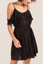 Francesca Inchess Patsy Cold Shoulder Ruffle Bust A-line Dress - Black
