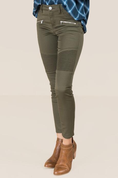 Harper Mid Rise Moto Zipper Skinny Jeans - Dark Olive