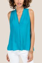 Lush Pleated Shoulder V Neck Top - Turquoise