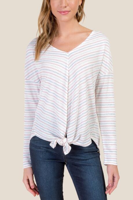 Francesca's Alexis Tie Front Top - Ivory