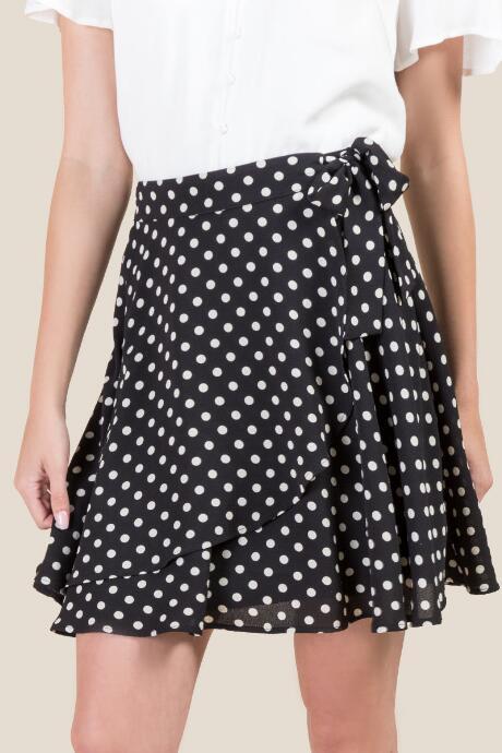 Francesca's Madelina Polka Dot Wrap Skirt - Black