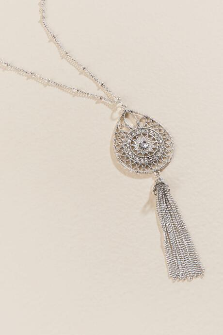 Francesca Inchess Valetta Filigree Tassel Pendant - Silver