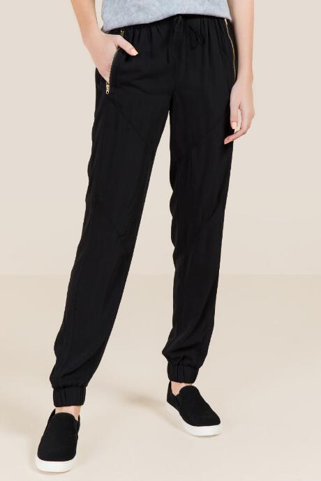 Francesca's Elara Moto Jogger - Black