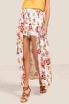 Francesca's Fiona Floral Smock Tie Waist Skirt - Ivory