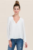 Francesca's Tamina Tie Poet Sleeve Blouse - White