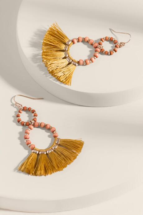 Francesca's Alexandra Tasseled Circle Drop Earrings - Mustard