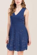 Francesca's Natalia Laser Cut A-line Dress - Navy