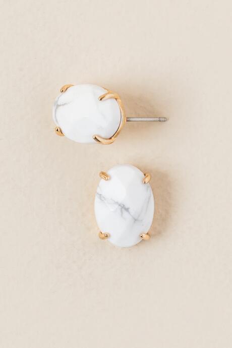 Francesca's Christine Oval Stud Earring - White