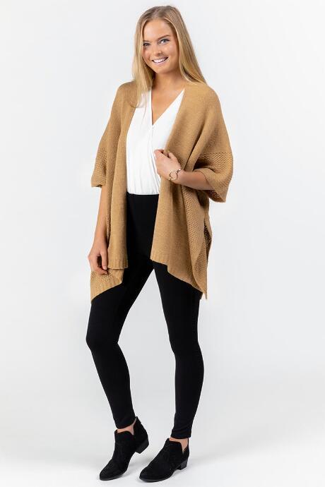 Francesca's Maxine Mix Stitch Poncho - Camel
