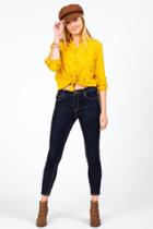 Francesca's Oletta Double Pocket Button Down Top - Marigold