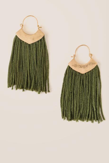 Francesca Inchess Regina Fringe Statement Hoops - Olive