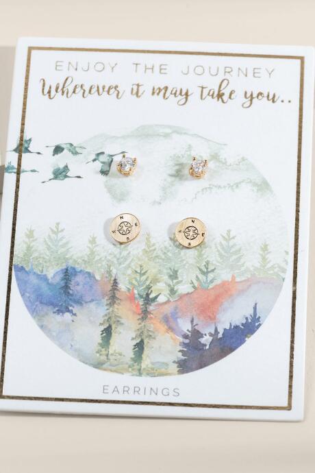 Francesca's World Traveler Compass Stud Earring Set - Gold