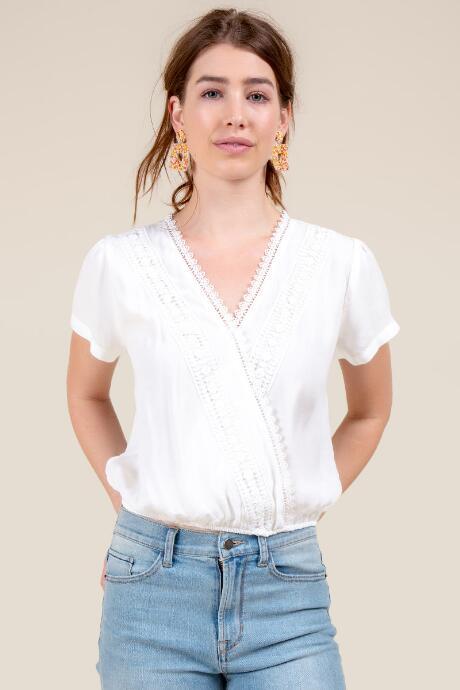 Francesca's Darci Surplice Crochet Top - White