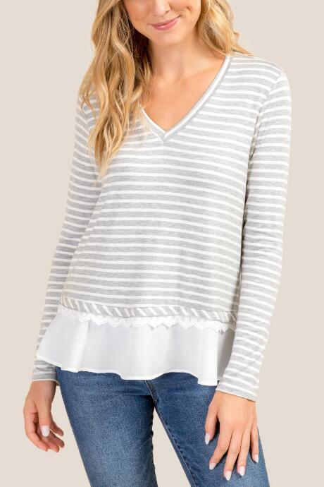 Francesca's Lexie Lace Trim Top - Heather Gray