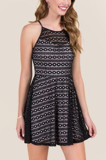 Secret Charm Emory Circle Embroidery A-line Dress - Black