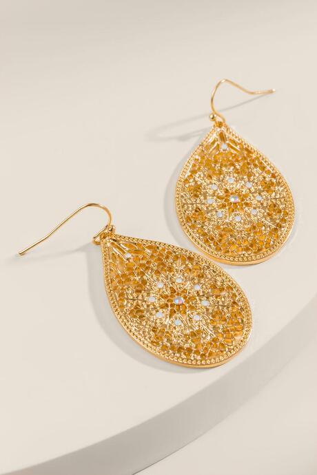 Francesca's Carol Filigree Crystal Earrings - Gold
