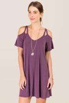 Francesca's Betty Cold Shoulder Shift Dress - Purple
