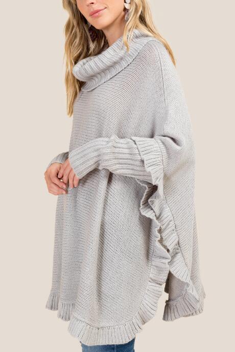 Francesca's Carys Ruffle Poncho - Light Gray