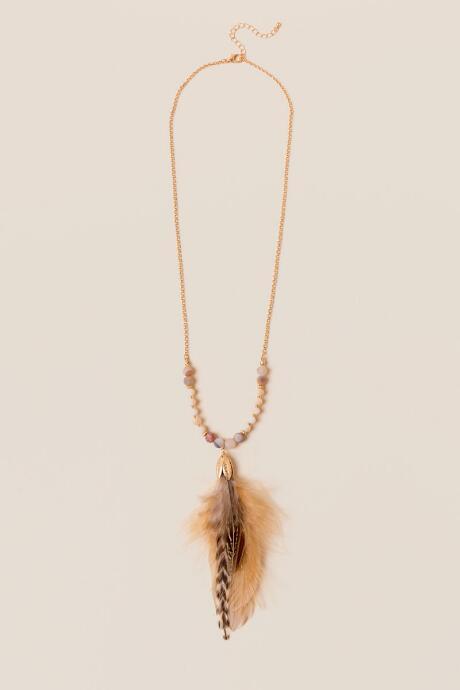 Francesca's Reese Feather Pendant Necklace - Tan