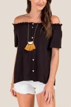 Francesca Inchess Hailey Off The Shoulder Button Front Top - Black