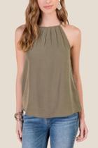 Francesca's Gina High Neck Pleated Tank Top - Olive