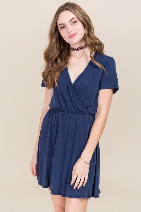 Francesca's Paislee Cupro Wrap Dress - Navy