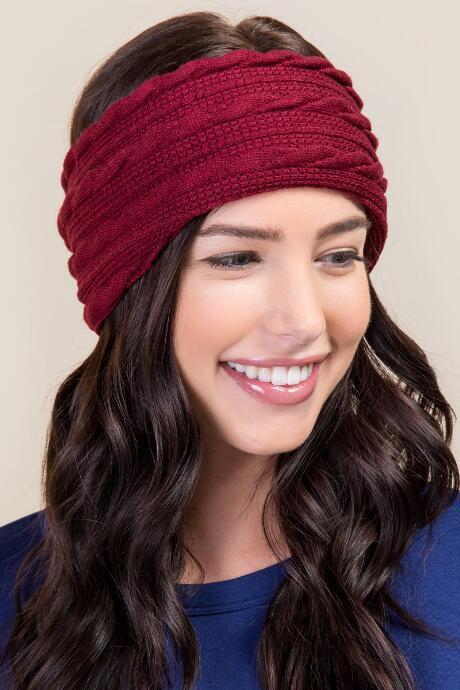 Francesca's Dolores Cable Knit Softwrap - Burgundy