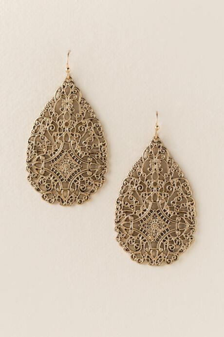 Francesca's Lillian Filigree Teardrop Earring - Gold