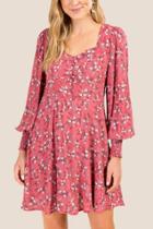 Francesca's Renee Floral Sweetheart A-line Dress - Rose