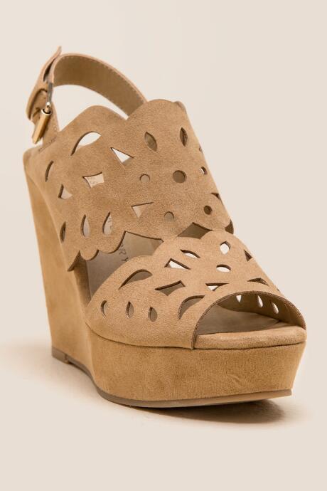 Chinese Laundry Scalloped Cutout Wedge - Camel