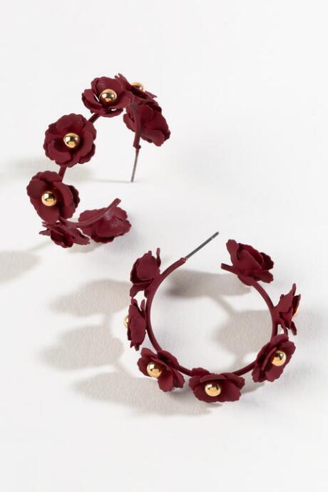 Francesca's Laura Painted Floral Hoops - Burgundy