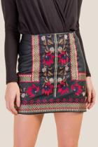 Francesca's Winifred Embroidered Faux Leather Skirt - Black