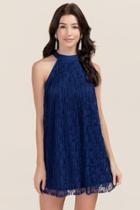 Francesca's Janelle Pleated Lace Bow Dress - Navy