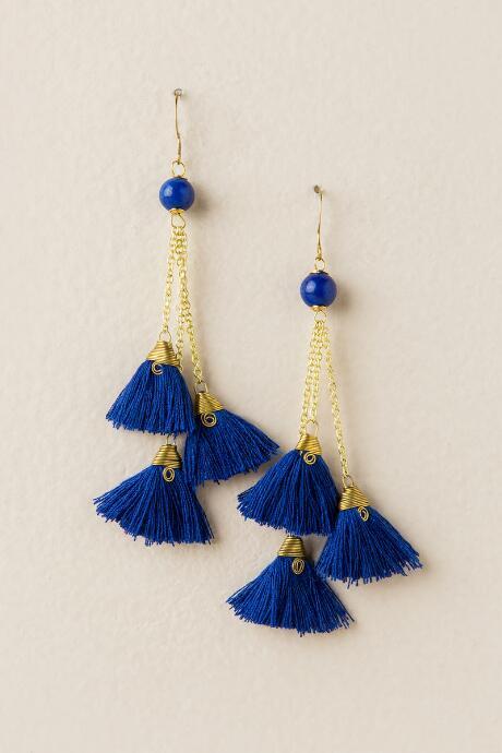 Francesca's Clementine Cluster Tassel Earring In Navy - Navy