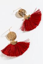 Francesca's Riley Tasseled Fan Earrings - Red