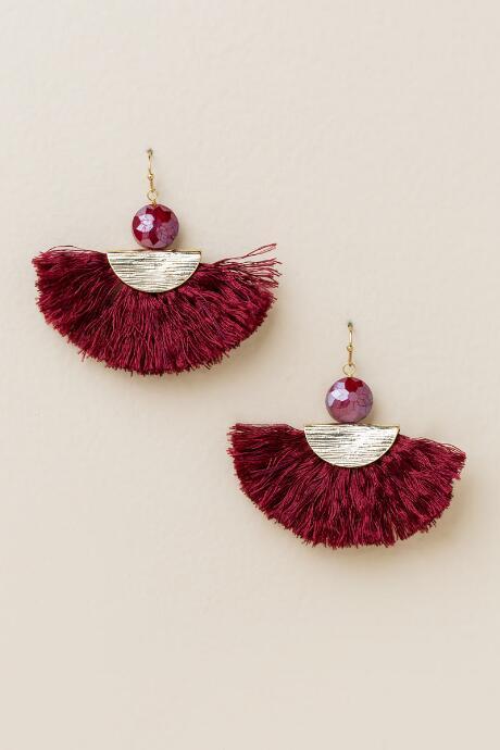 Francescas Noemi Tassel Fan Earring - Burgundy