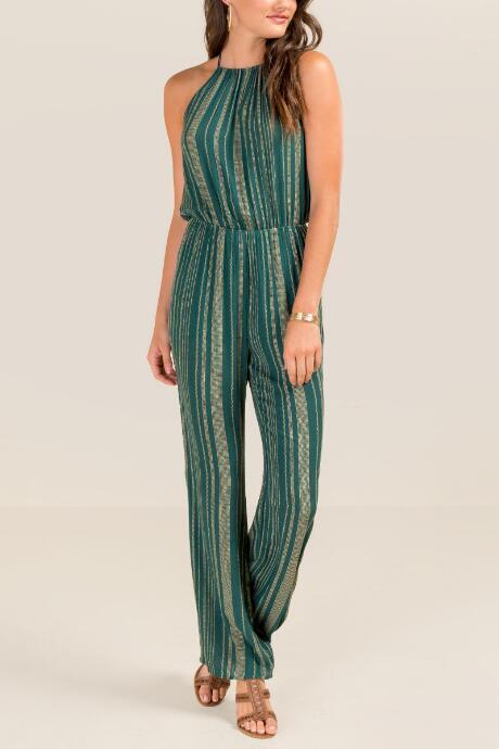 Francesca's Riyah Striped Jumpsuit - Olive