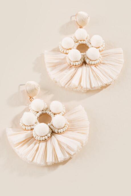 Francesca's Mina Raffia Statement Earrings - Ivory