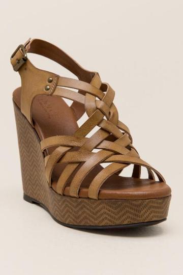 Mojo Moxy Safara Woven Raffia Wedge - Cognac