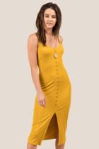 Francesca Inchess Allie Front Button Midi Dress - Mustard
