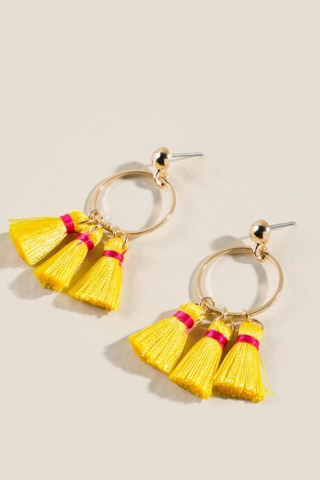 Francesca's Giuliana Small Hoop With Yellow Tassels - Yellow