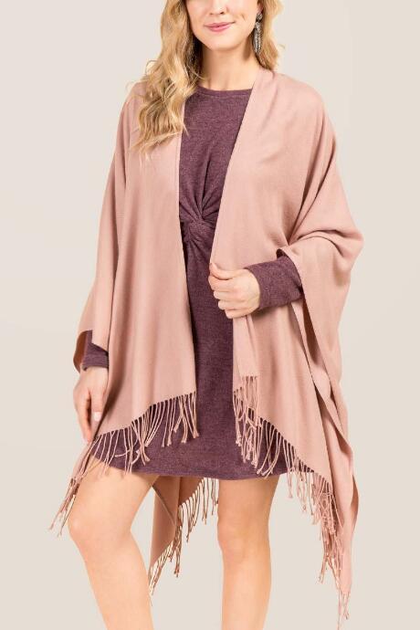 Francesca's Lindsey Solid Fringe Ruana - Blush