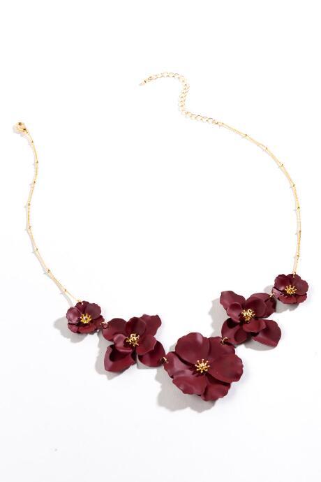 Francesca's Kimberly Floral Statement Necklace - Wine