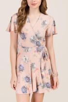Francesca's Macy Floral Wrap Knit Dress - Blush