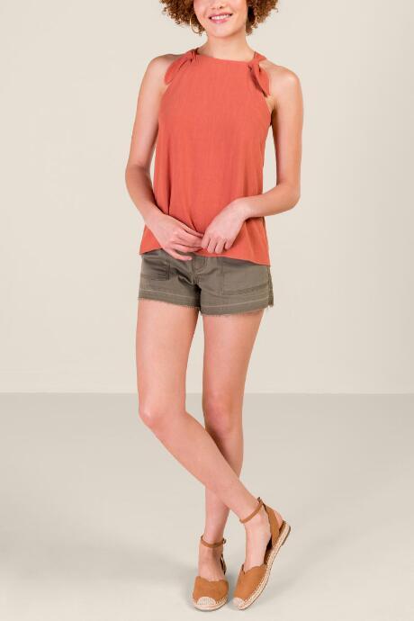 Francesca's Raquel Linen Tank Top - Rust