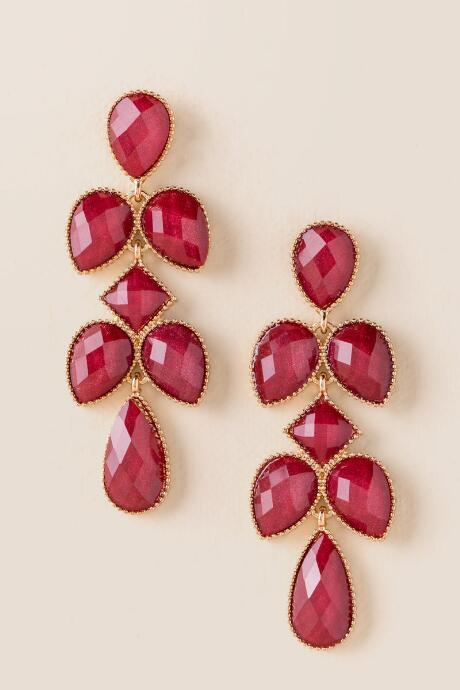 Francesca's Elaine Leaf Chandelier Earring - Burgundy