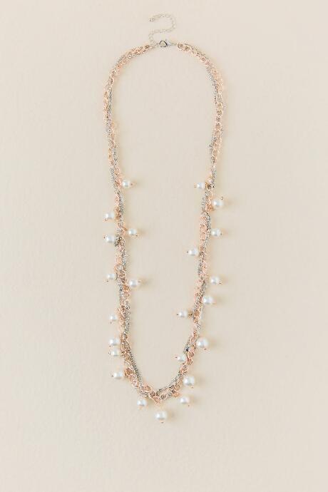 Francesca's Natalie Pearl Clusters Necklace - Mauve