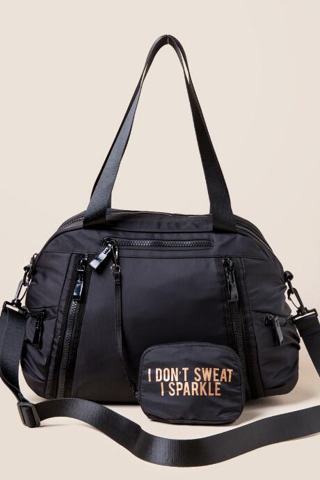 Francesca's I Don't Sweat I Sparkle Weekender Bag - Black