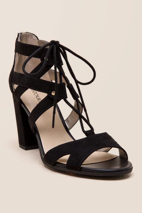 Francescas Eliza Lace Up Block Heel - Black
